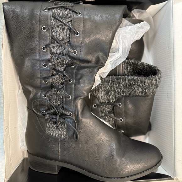 Torrid Knee-High Faux Leather Boots with Sweater Knit Cuffs - Picture 8 of 8